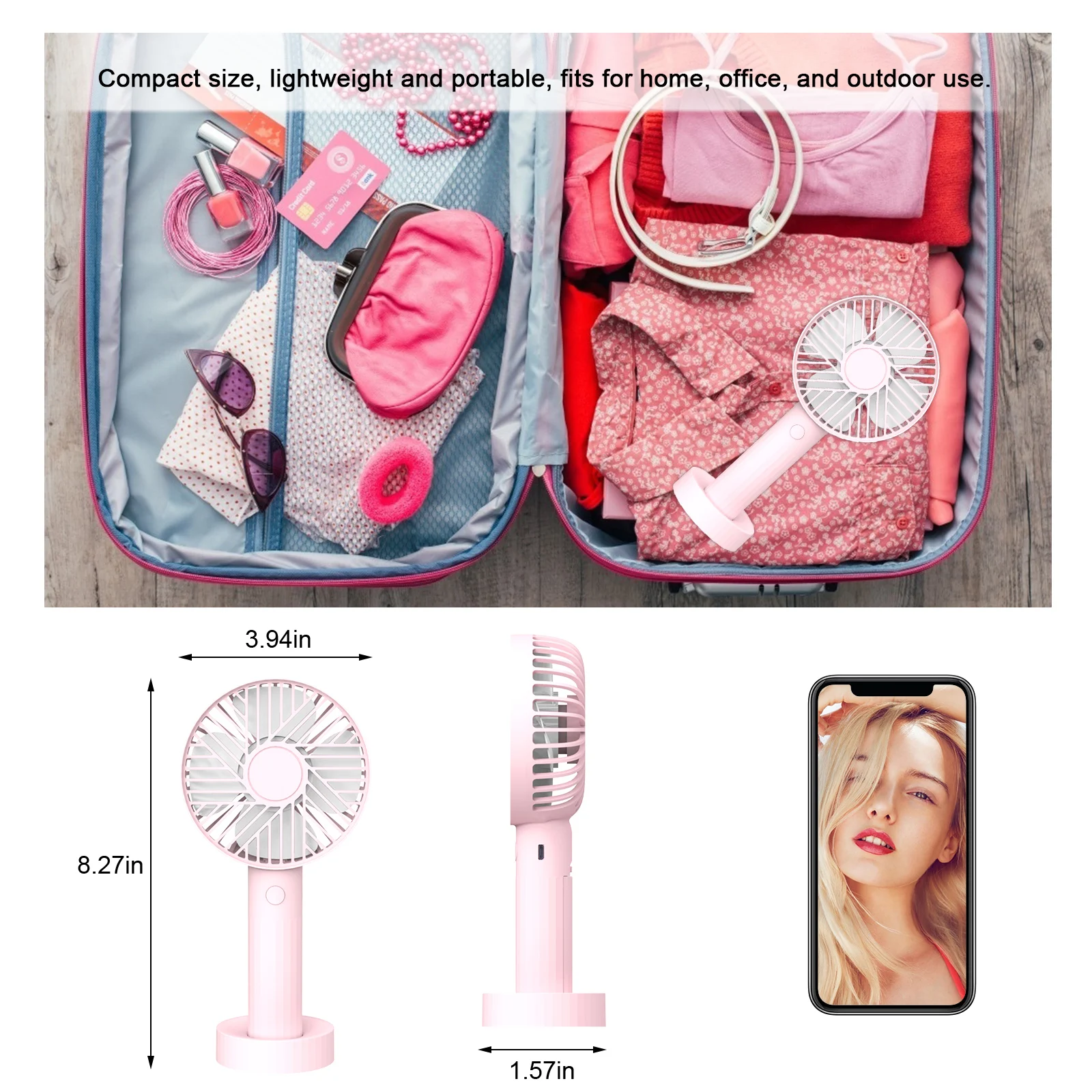 

X012 Mini Handheld Fan Portable USB Desk Fan Cooling Desktop with Base 3 Speeds for Bedroom Home Travel Outdoor Battery