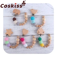 coskiss baby pacifier custom personalised name beech wooden letter pacifier animal clip crochet bead pacifier chain gift