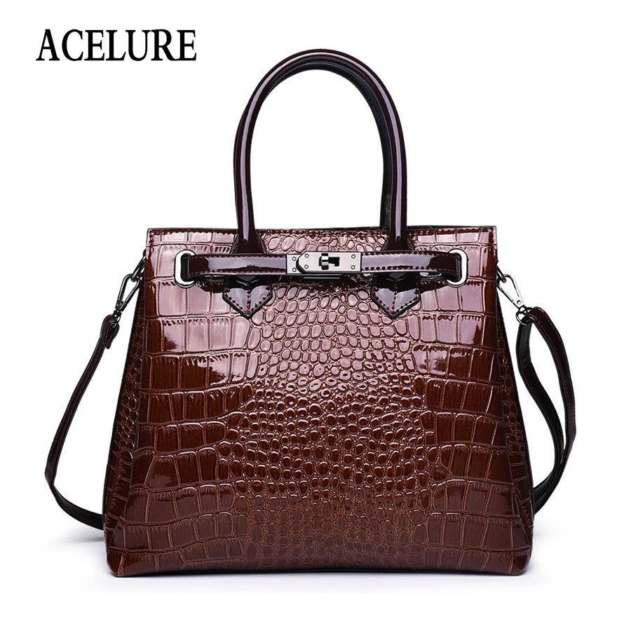 

ACELURE Alligator PU Leather Shoulder Bags For Female Business Style Crossbody Bag Solid Color Hard Handle Handbags For Women