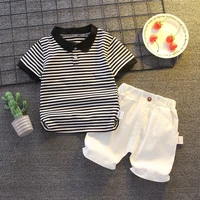 2021 summer toddler boys outfits clothes set kids boy lapel t shirtshorts 2pcs suits children striped print clothing 1 5 years