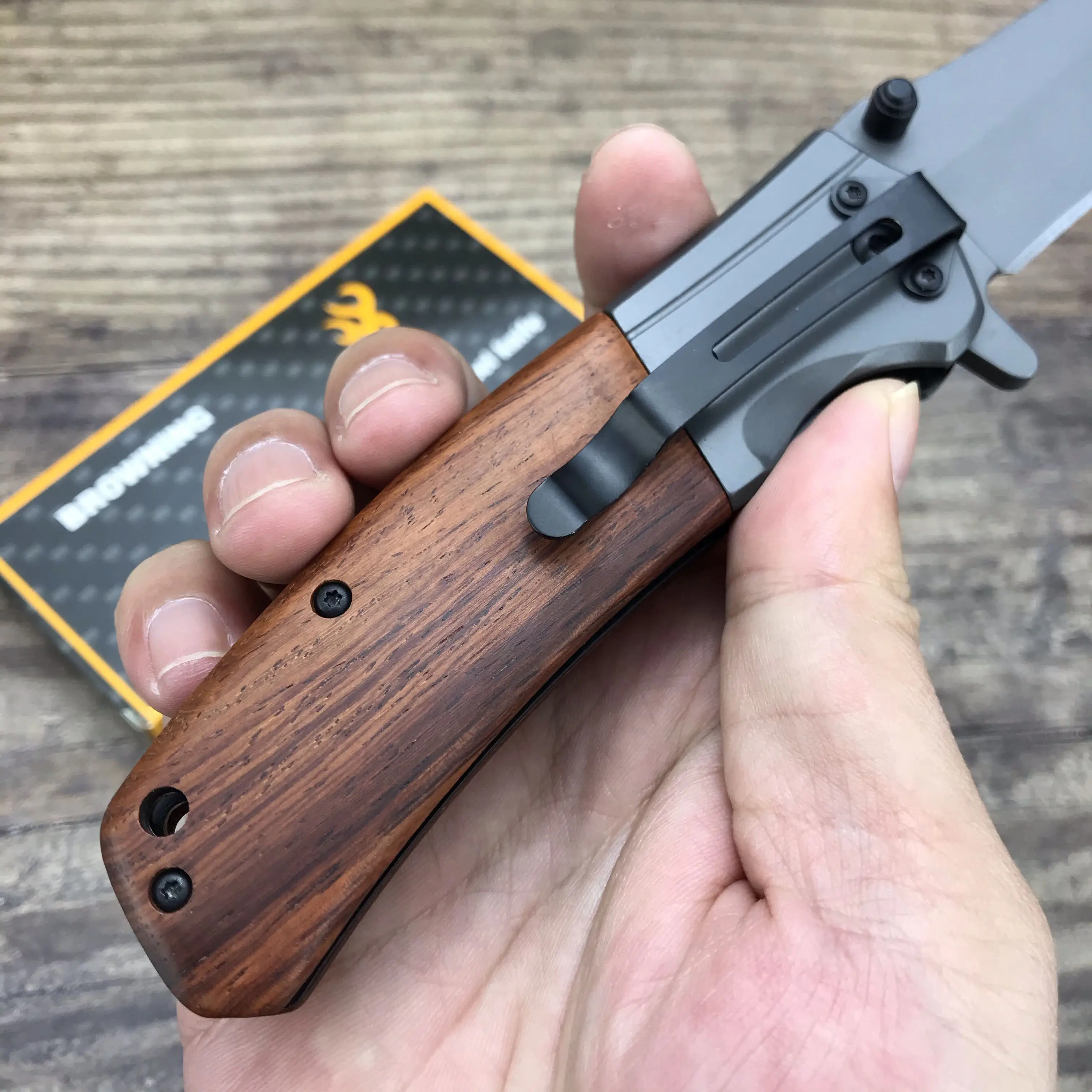

New Browning DA98 Folding 3Cr15 Blade Steel + Wood Handle Outdoor Diving Knife Jungle Field Tactical Knife Survival EDC Tools
