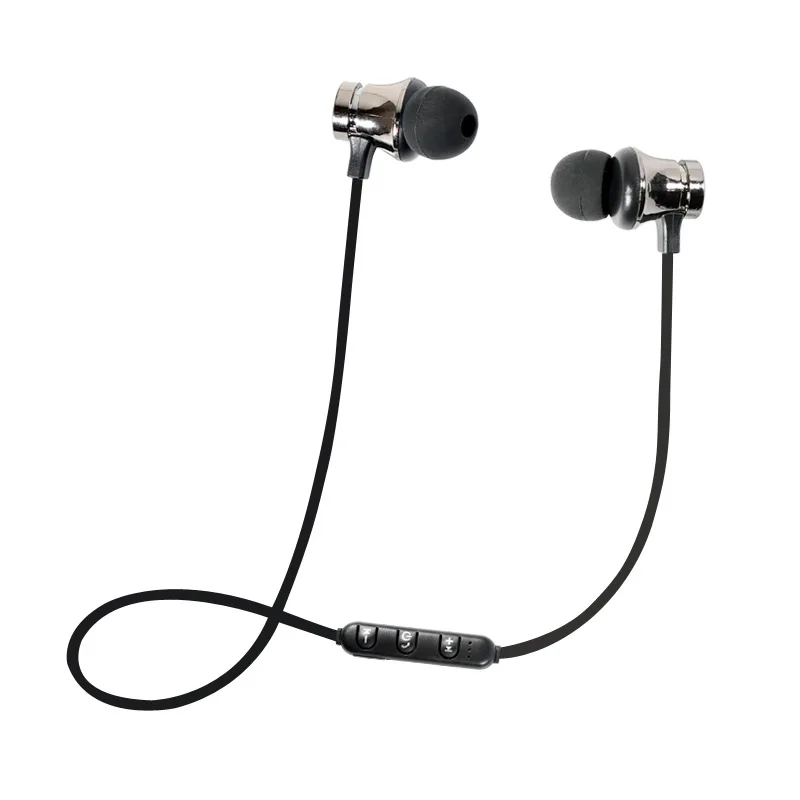 Black earphone Металлические спортивные беспроводные наушники, bluetooth-наушники с защитой от пота, магнитные наушники, стереогарнитура для мобильного телефона - Цвет: Black earphone