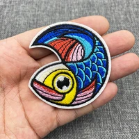 3pcs fish round embroidered patch iron on clothes for clothing stickers wholesale cartoon badges applique diy sewing decorative