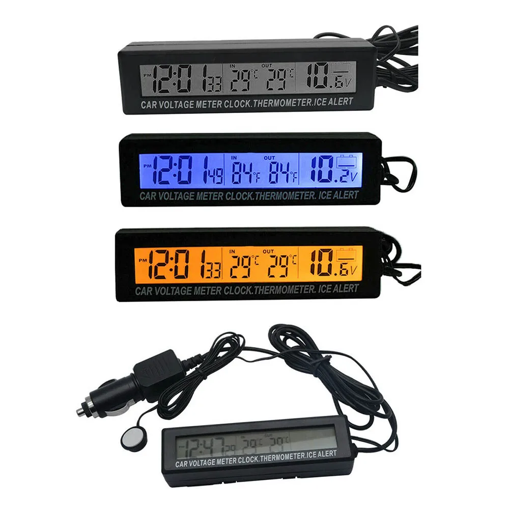 

3 In 1 12V Car LED Clock Thermometer Voltmeter Indoor Outdoor Temperature Voltage Measuring Alarm Digital Monitor Tool
