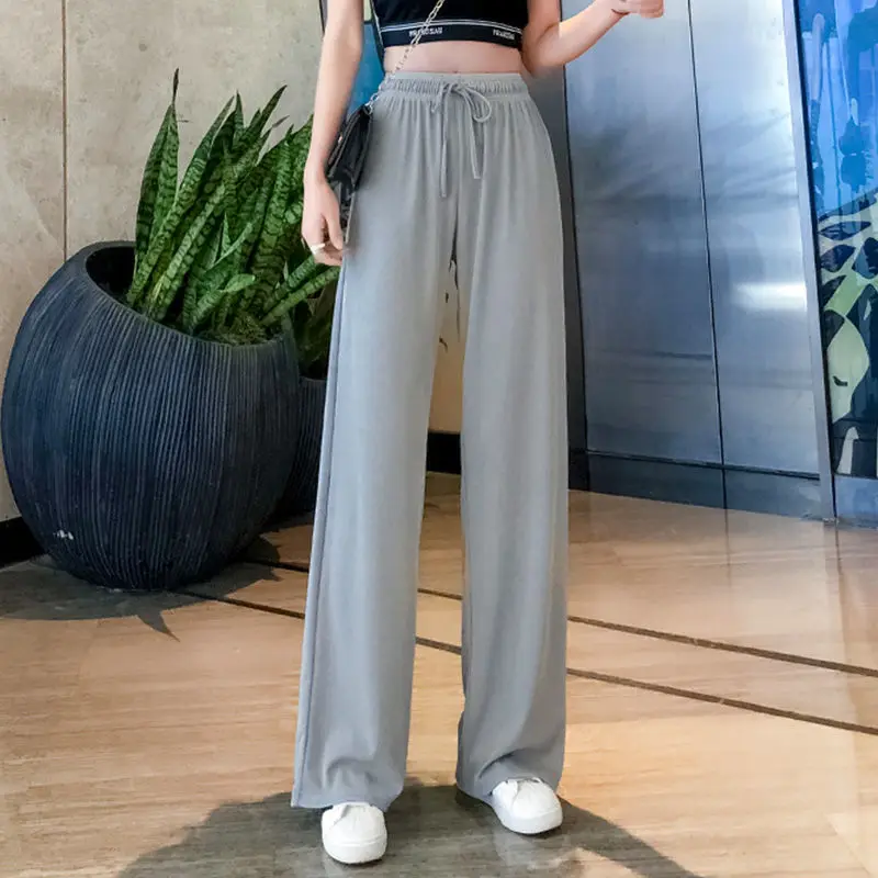 

New style ice silk wide-leg pants for female students high-waist thin wide-leg pants