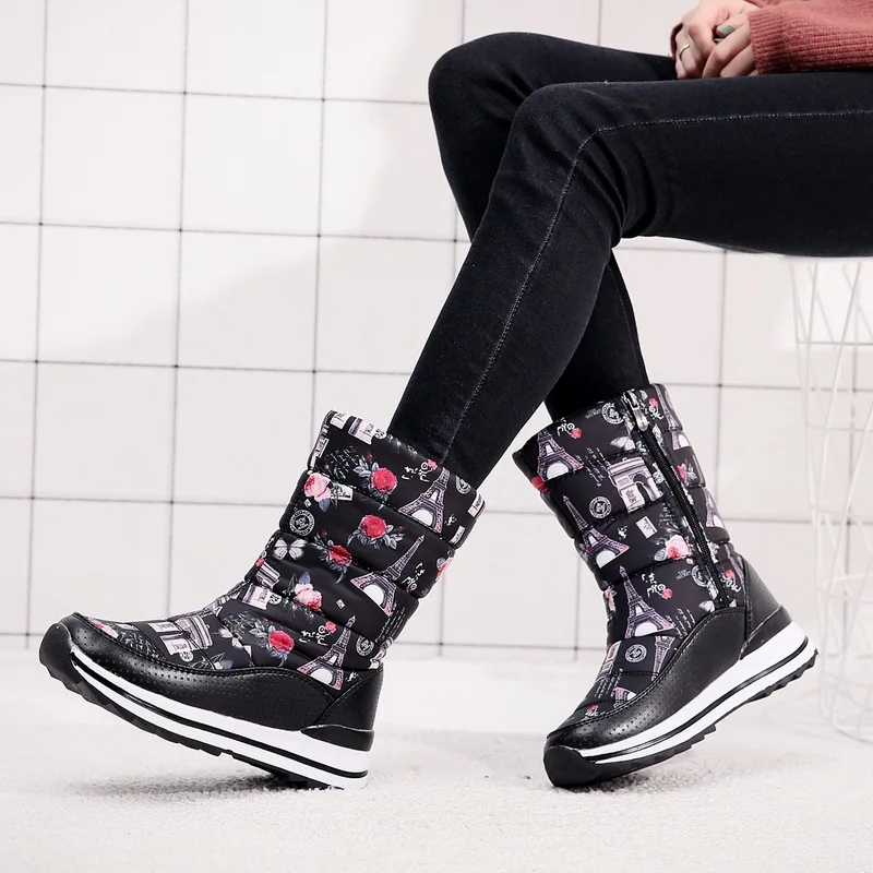 Зимние ботинки для русской зимы женские теплые зимние с круглым носком модная