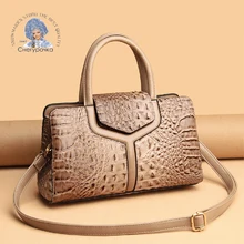 Womens Crocodile Leather Handbag Classic Luxury Design High Quality Material Handbag Retro Black Khaki Shoulder Bag Business