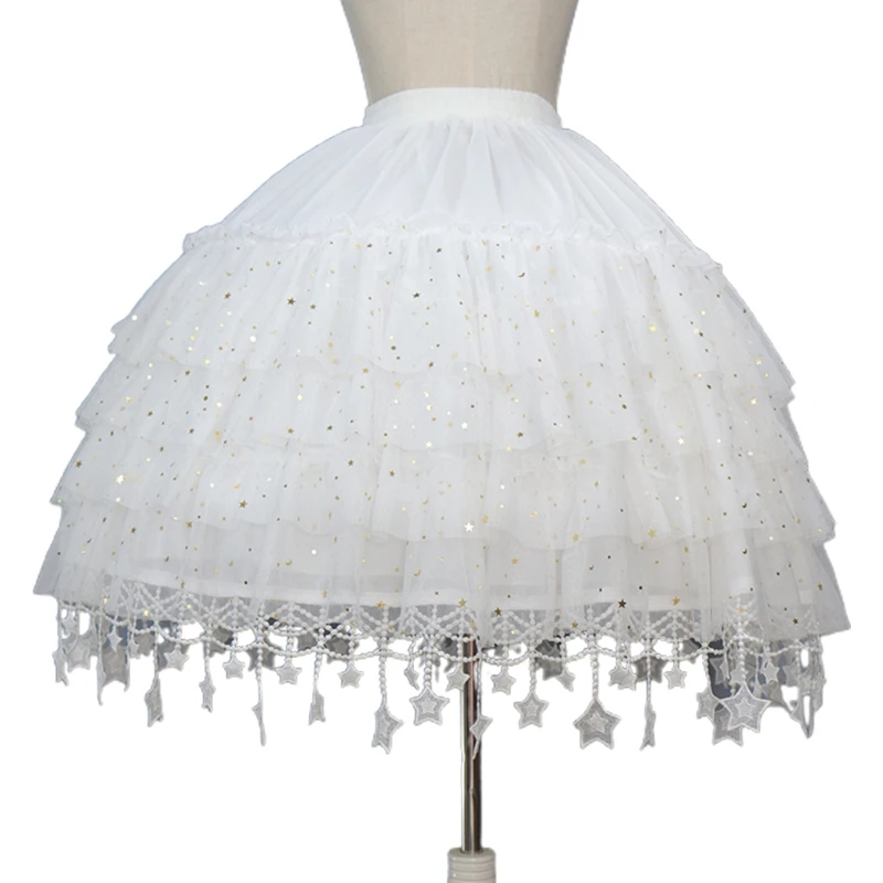 

Women's Lolita Skirts Crinoline Petticoat Wedding Party Underskirt Elastic Waist 2 Hoop Chiffon Gothic Skirt for Cosplay