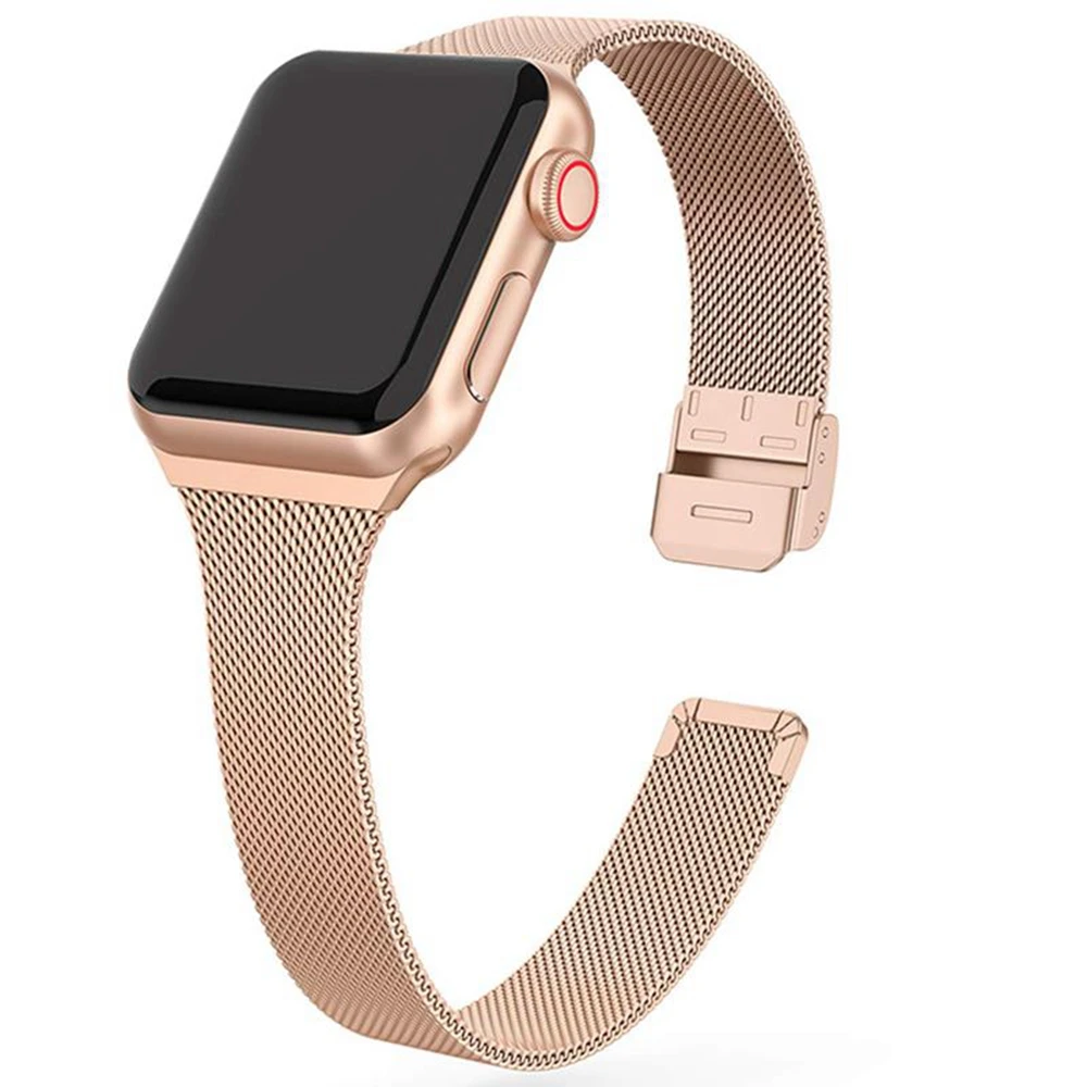 

Afslanken Milanese Loop Strap Voor Apple Horloge Band 38Mm 40Mm 44Mm 40Mm Voor Iwatch 6/se/5/4/3/2/1 Metalen Horlogeband