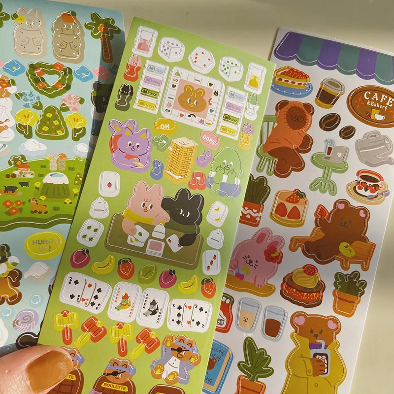 

6Kinds INS Bear Waterproof Stickers DIY scrapbooking journal base collage mobile computer diary happy plan decoration stickers
