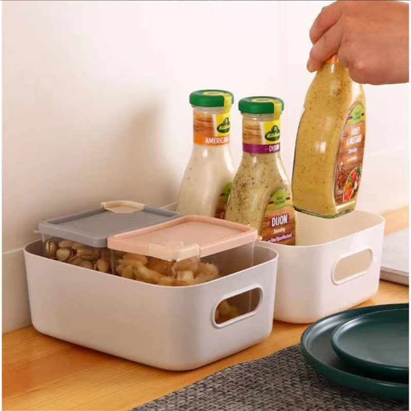 

Storage basket with handle cosmetic storage box desktop debris plastic storage box home office kitchen storage container