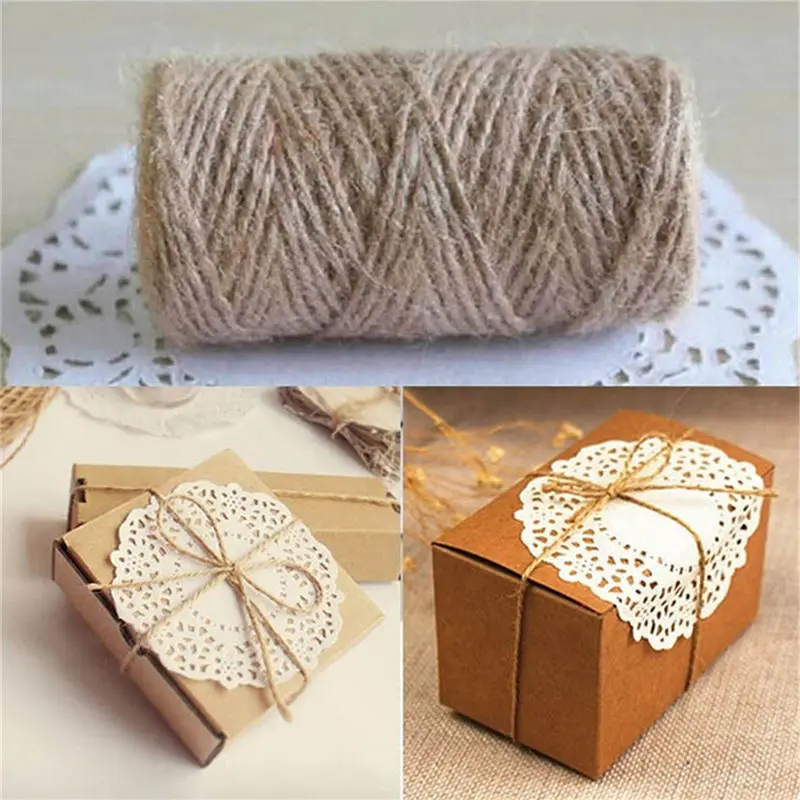 1x рулон горячий 33 м DIY упаковка крафт пеньковая веревка джутовый шпагат коробка