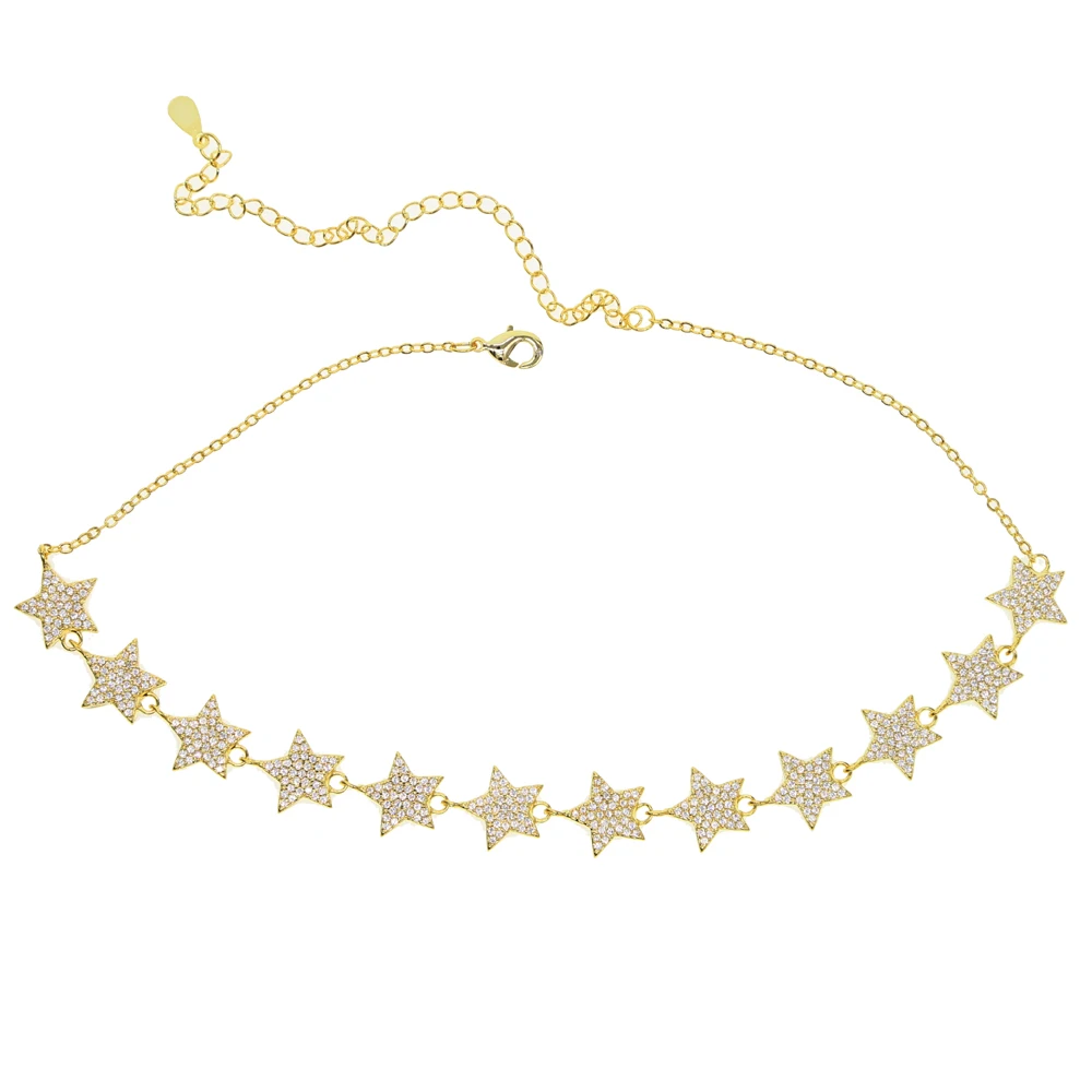 2021 Top Sell Gold Color AAA Cz Micro Pave Zircon Star Choker Chain Christmas Gift Necklaces & Sparkling Stars For Women | Украшения и