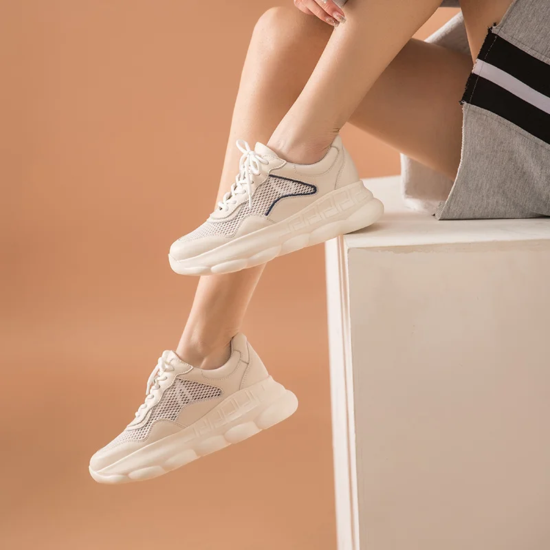 Женские кроссовки BeauToday весенние из натуральной коровьей кожи с перекрестной