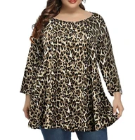 2021 new plus big size leopard printed round neck long sleeve t shirt for women