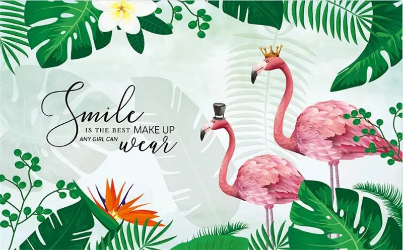 

Custom 3D Stereo Wallpaper Mural Nordic Flamingo Tropical Rainforest Leaf Background Wallpaper Mural