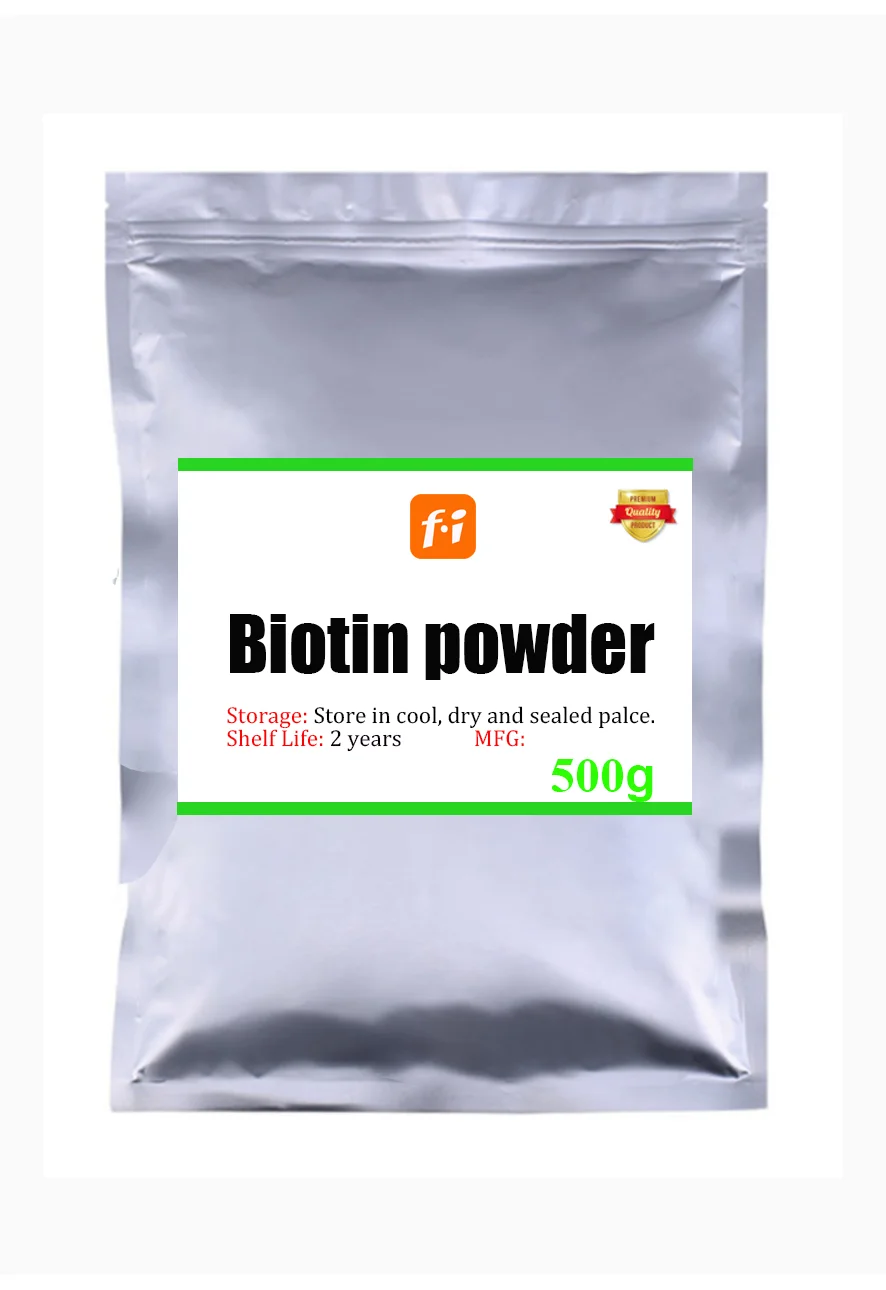 

100g-1000g high-quality food grade biotin powder, vitamin H, vitamin B7, d-biotin and coenzyme R can prevent white hair loss