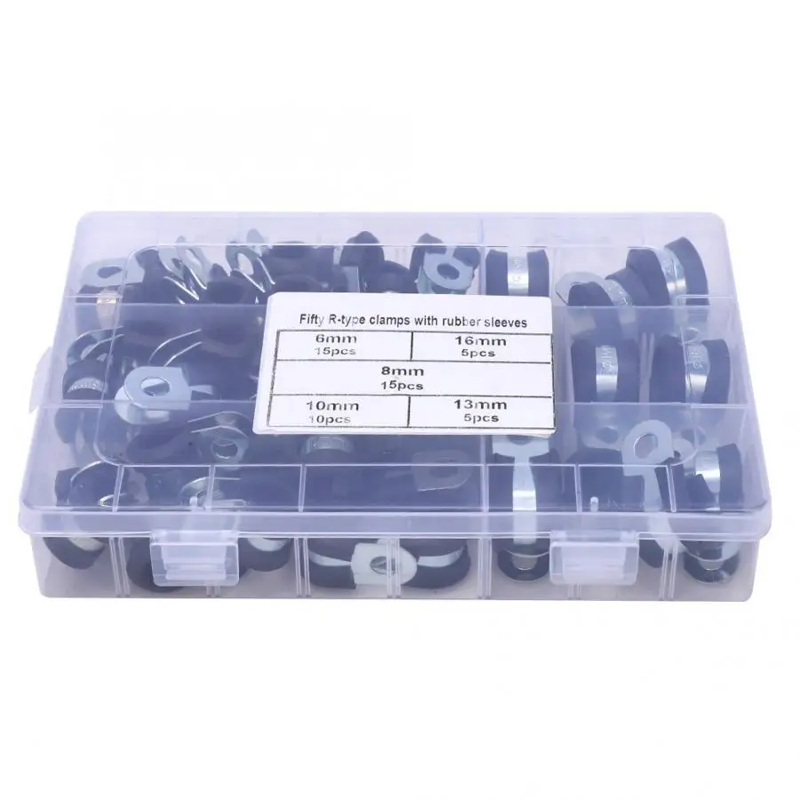 

50pcs R-Type Rubber Padded Hose Clamp Electrical Wire Cable Clip 6-16mm 2019-2020