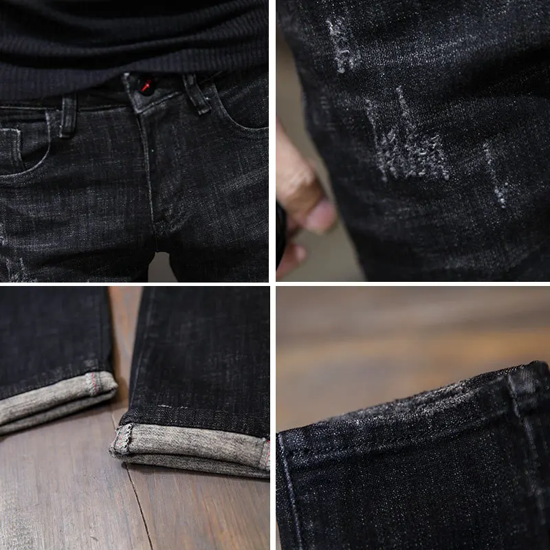 

New 2019 spring autumn denim Korean simple fashion Slim black trendy feet teenagers students jeans men pencil pants 27-34