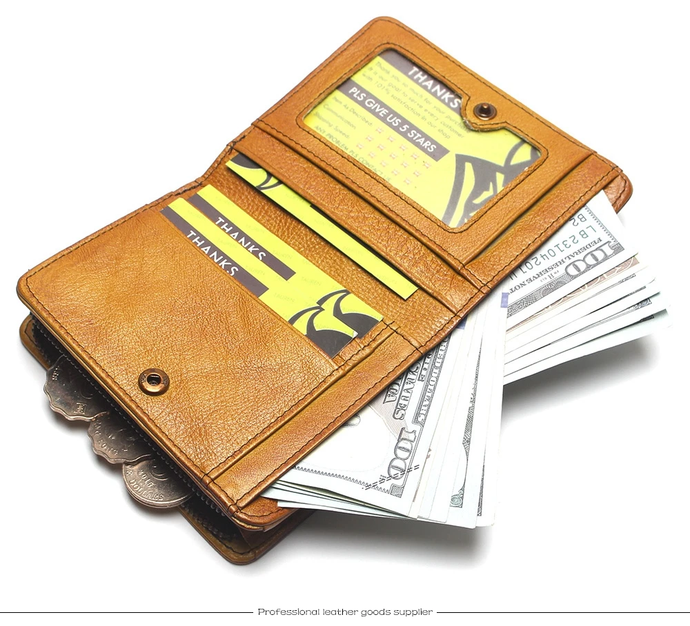 Natural Leather RFID Blocking Men's Top Layer Leather Brushed Wallet Handmade Retro Wallet Pure Leather Leather Coin Purse