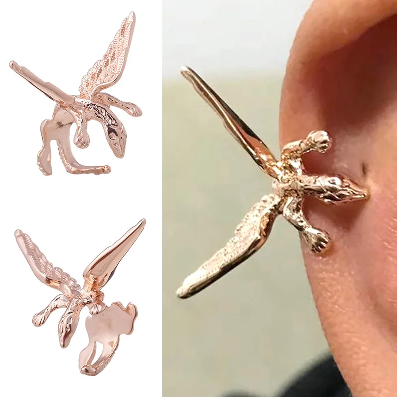 Женские винтажные серьги манжеты в виде крыльев дракона стиле панк розовое