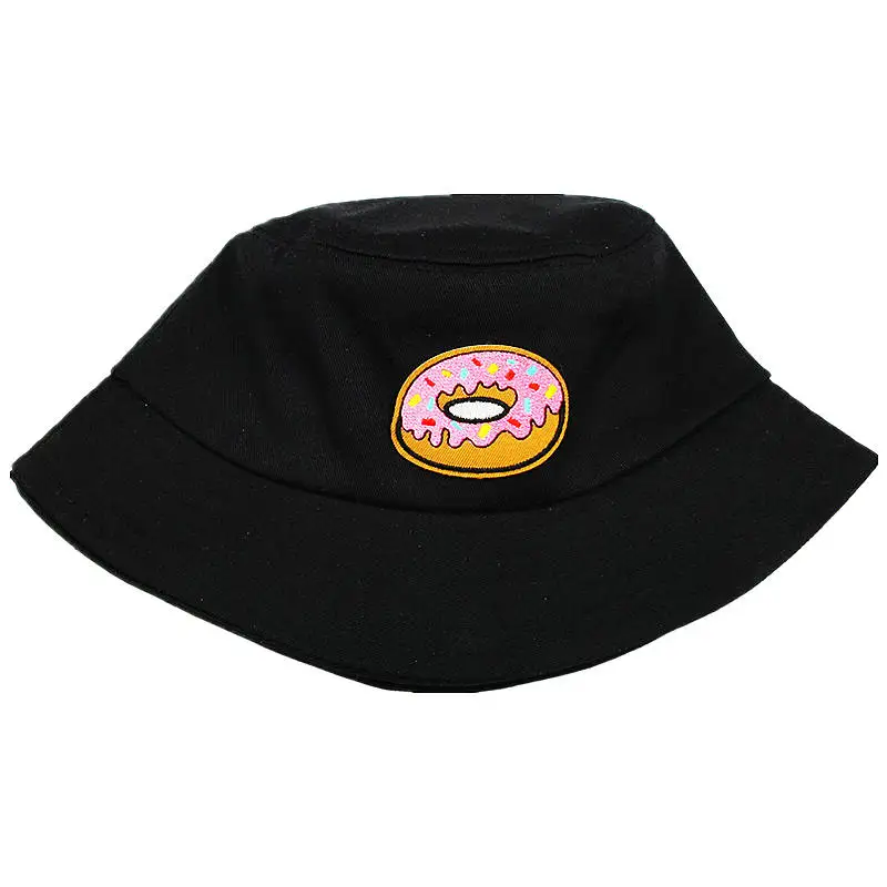 

2021 Doughnut Embroidery Cotton Bucket Hat Fisherman Hat Outdoor Travel Hat Sun Cap Hats for Men and Women 146