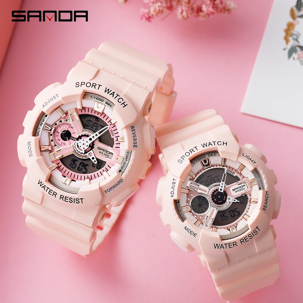 SANDA Для мужчин спортивные часы с двойным Дисплей аналоговым и цифровым дисплеем