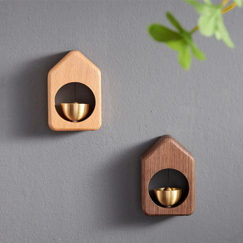 

House Shape Black Walnut Brass Bell Wooden Creativity Wind Chimes Store Opening Magnetic Bell