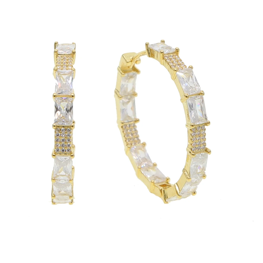 geometric square baguette cz pastel colorful huggie hoop earring stunning trendy women jewelry