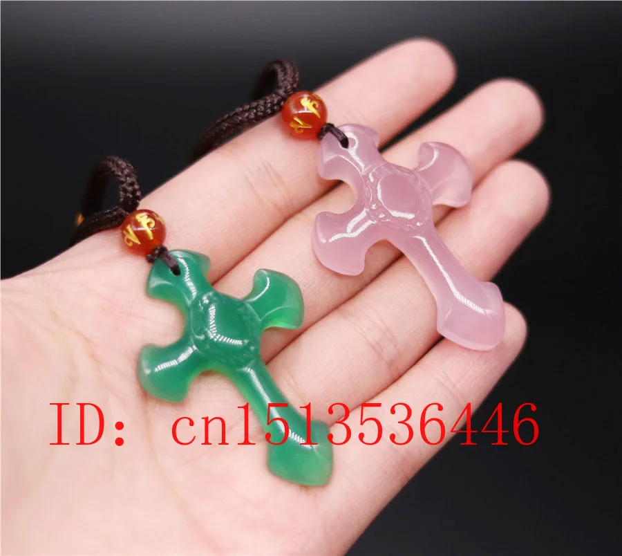 Кулон с натуральным агатом и крестиком модное ручной работы Нефритовое ожерелье