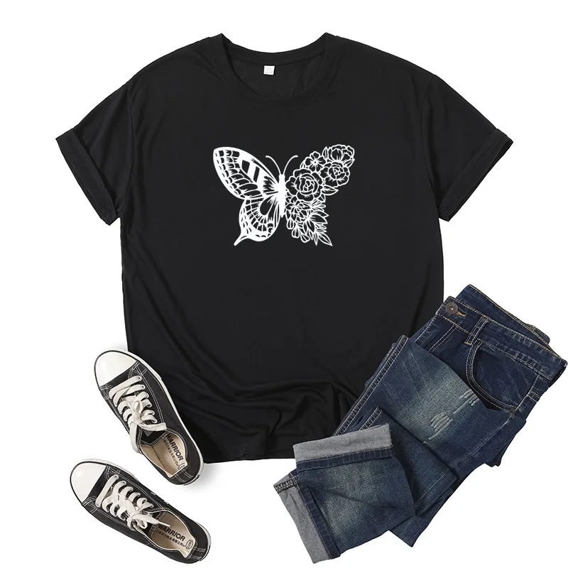 

Butterfly Print Women T Shirt Short Sleeve O Neck Loose Women Tshirt Ladies Tee Shirt Tops Clothes Camisetas Mujer
