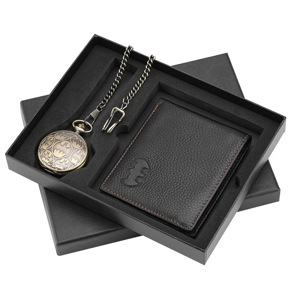 New Arrival Quartz Pocket Watch Wallet Set Charm Pendant Fob Watches Premium Leather Wallet Nice Gifts for Husband Dad Boyfriend