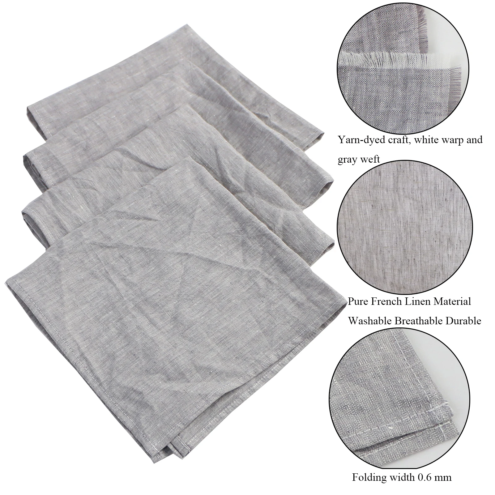 Juego de 4 servilletas de tela de lino puro franc&eacute;s, tejido duradero, lavable, transpirable, suave y reutilizable, hilo te&ntilde;ido Natural, 40x40cm-3