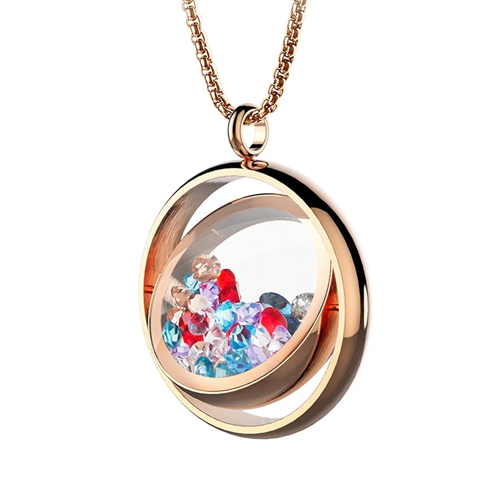 

BOFEE Floating Locket Pendant Necklace Magnifier Crystal 316L Stainless Steel Charm Memory Living Magnetic Fashion Jewelry Gift
