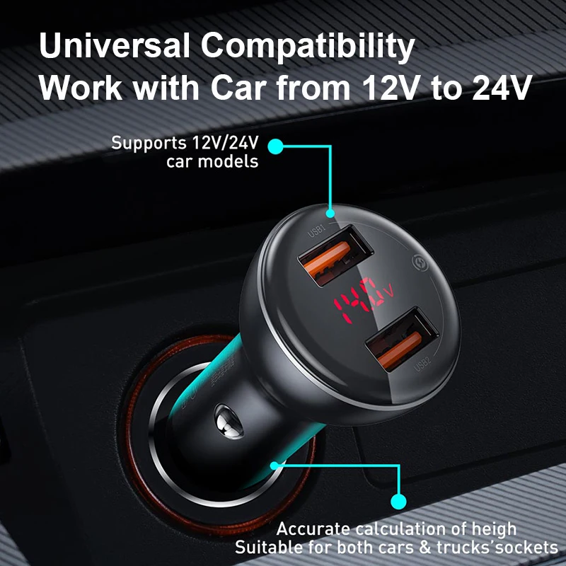 Baseus 45W Car Charger Dual USB Cigarette Lighter Support SCP QC3.0 Fast Charging Auto Accessories For iPhone Huawei|Зажигалка| |