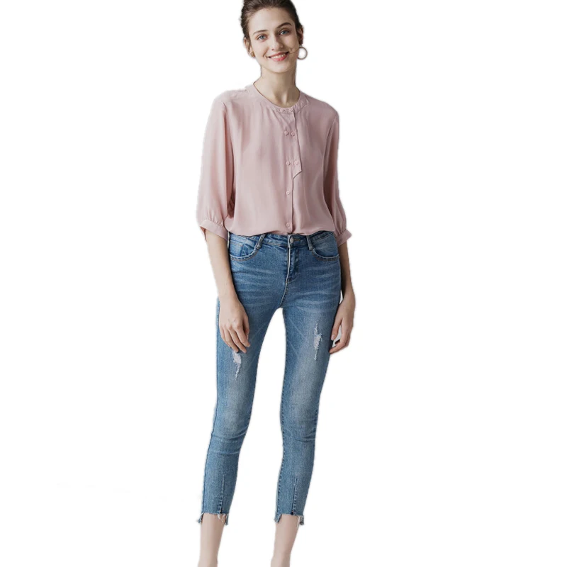 

New 2021 100% Silk Blouse Top Women High Quality Pure Silk T-Shirt O-Neck Summer Broken Size Limited Quantities