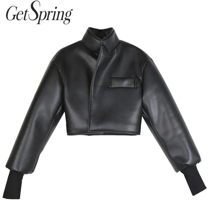 Getspring Женское пальто из искусственной кожи теплые винтажные короткие женские