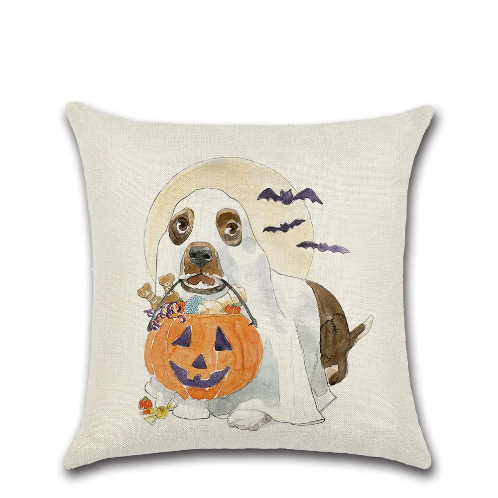 Милый льняной чехол на Хэллоуин с мультяшными животными кошками и собаками для