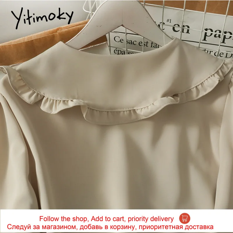 

Yitimoky Women Blouses Edible Tree Fungus Peter Pan Collar Shirts Spring 2021 Fashion Long Sleeve Clothing Button Up Solid Tops