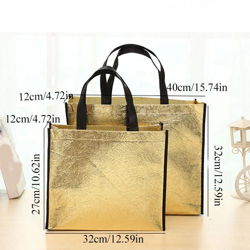 

Fashion Shiny Shopping Bag Solid Laser Foldable Tote Bag Non-woven Large Capacity Grocery Bags Women Men Portable Clothing Case