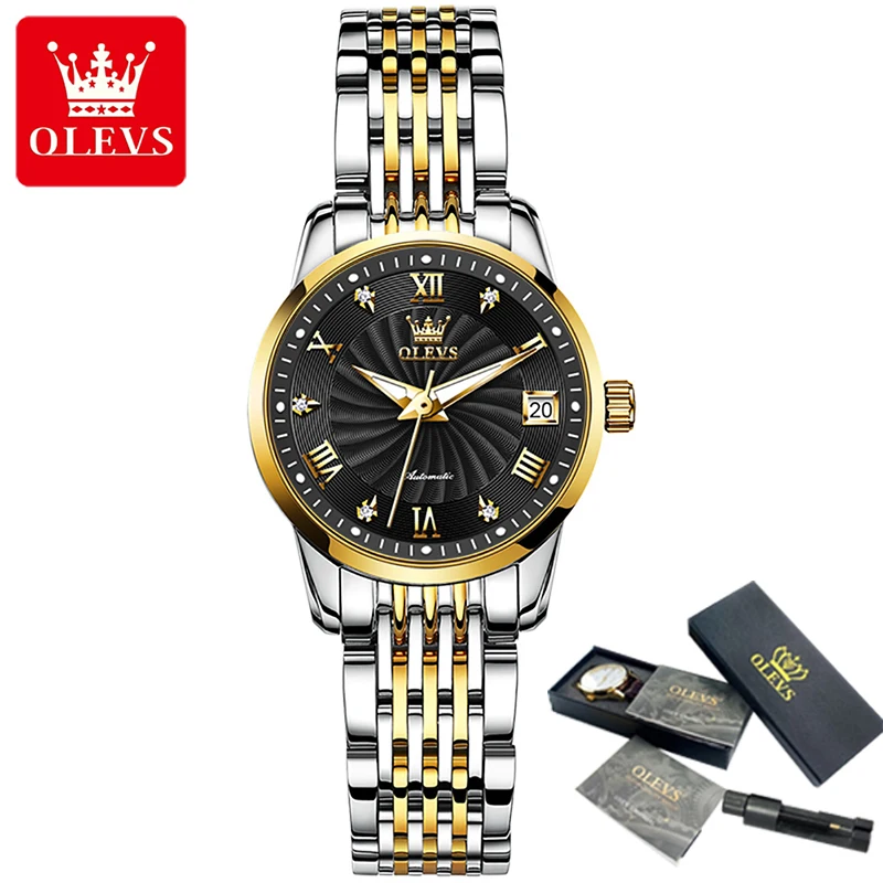 OLEVS Luxury Automatic Mechanical Watch for Women Self Winding Stainless Steel Ladies Watches Waterproof Business Sports Watches enlarge