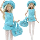 Элегантный синий комплект BJDBUS, наряд для кукол, мини-платье, шляпа, большая сумочка, кружевные чулки, Одежда для кукол Барби, аксессуары для детских игрушек
