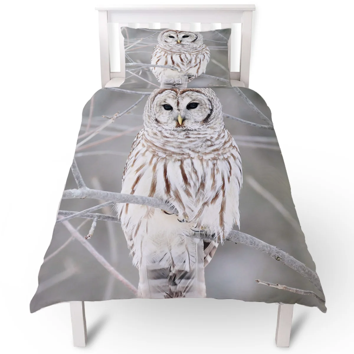 Зимняя сова стоя на ветках серый пододеяльник наволочка чехол набор постельных