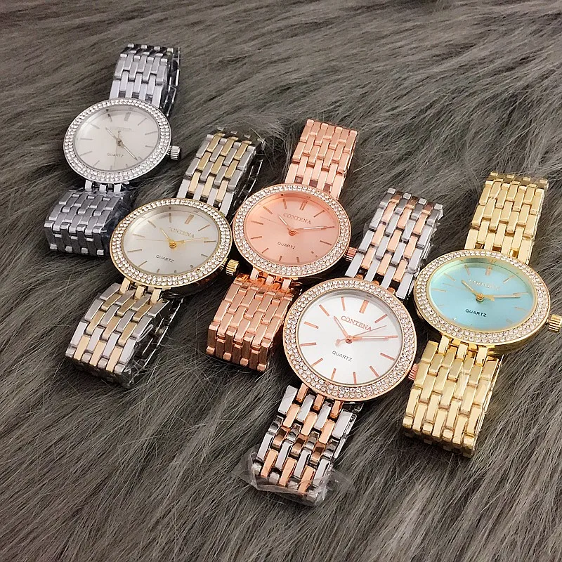

CONTENA Top Brand Watch Luxury Diamond Watches Women Rose Gold Watch Stainless Steel Band Quartz Wristwatches Reloj Mujer