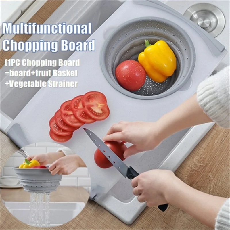 3 в 1 телескопическая Разделочная Доска Съемный складной дренажная корзина