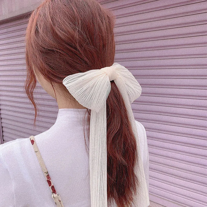 

Sweet White Large Hairpin Mesh 2021 New Women Bow Chiffon Mesh Big Bowknot Ribbon Hairband Lady Girls Spring Clip Hair Accessory
