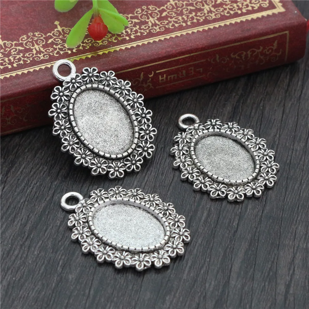 

10pcs 13x18mm Inner Size Bronze Antique Silver Plated Simple Style Cameo Cabochon Base Setting Charms Pendant necklace findings-