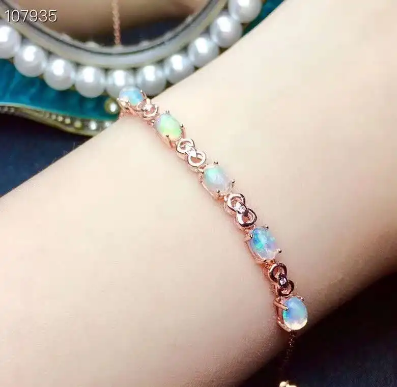 

100% стихийных бедствий и настоящий опал браслет твердый S925 стерлингового серебра для женщин Цвет кольца с драгоценными камнями, хорошее юве...