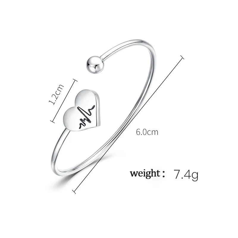 

Fashion Love Bead Open Bangle 316 Stainless Steel Heart Cuff Opening Bracelet For Women Jewelry Gift Mujer Pulsera