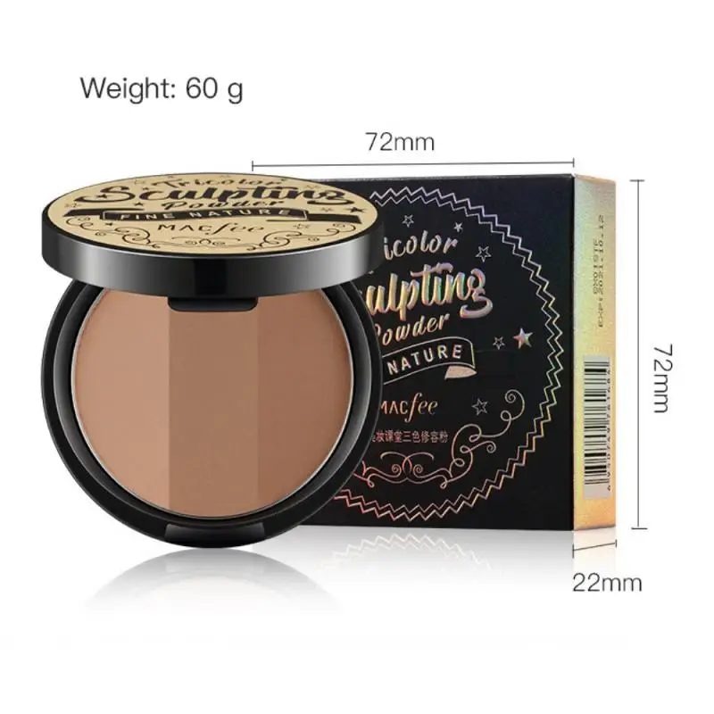 

1PC Highlight Three-color Contouring Powder Blocking Powder Minimizes Pores Fine Lines Long-lasting Waterproof Easy To Use TSLM2